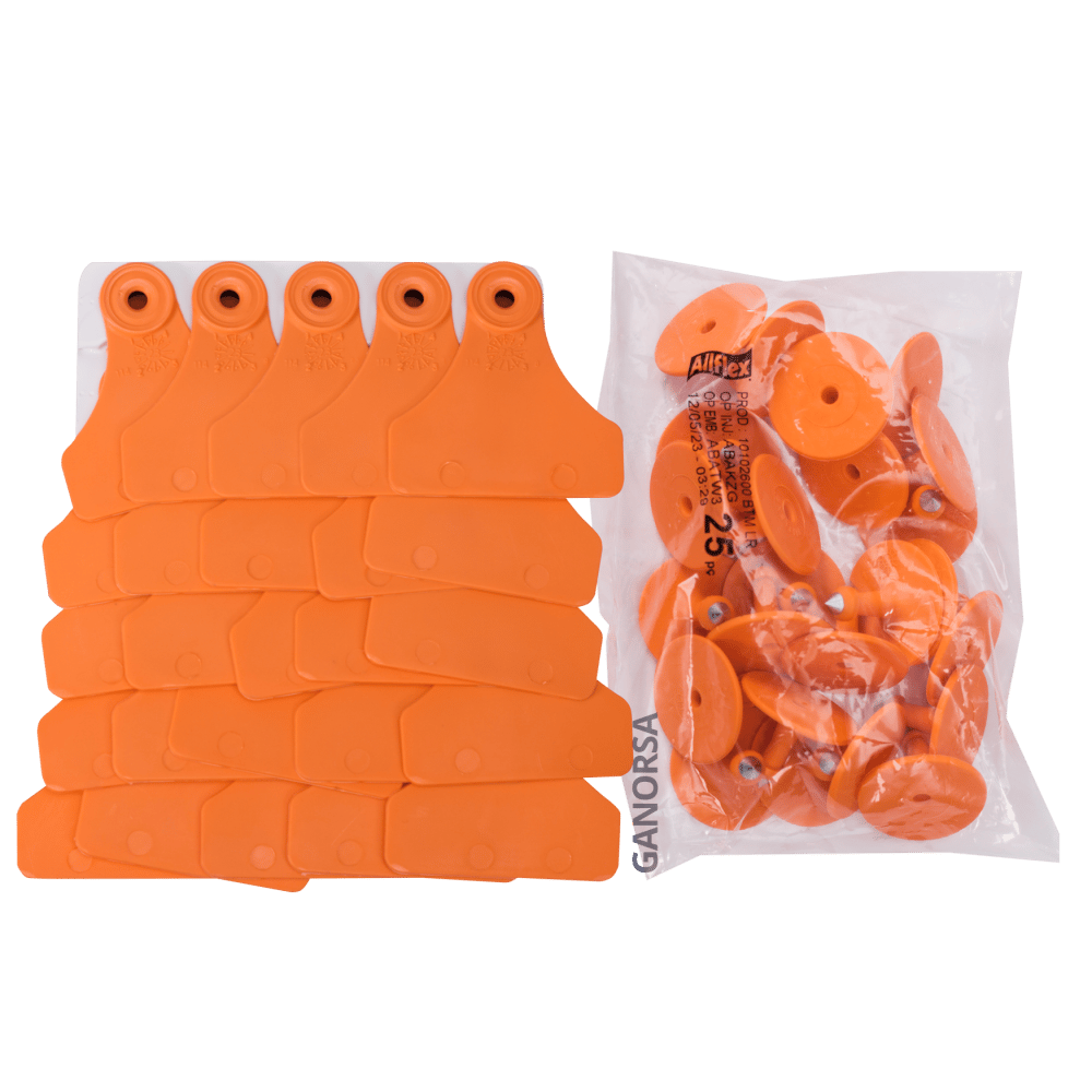 Imagen de ARETE ALLFLEX MEDIANO NARANJA 25 UNI MEDIDA 3 CM DE ALTO X 5 CM DE ANCHO