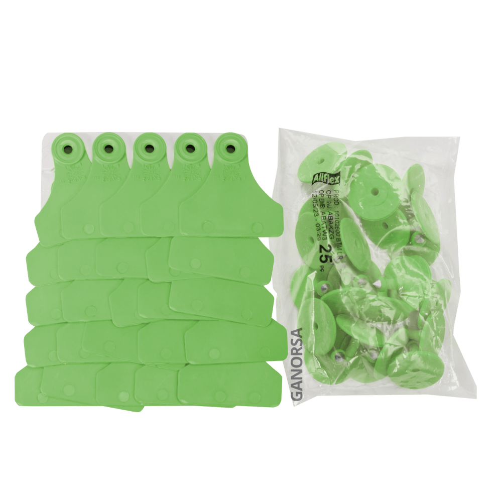 Imagen de ARETE ALLFLEX MEDIANO VERDE 25 UNI MEDIDA 3 CM DE ALTO X 5 CM DE ANCHO